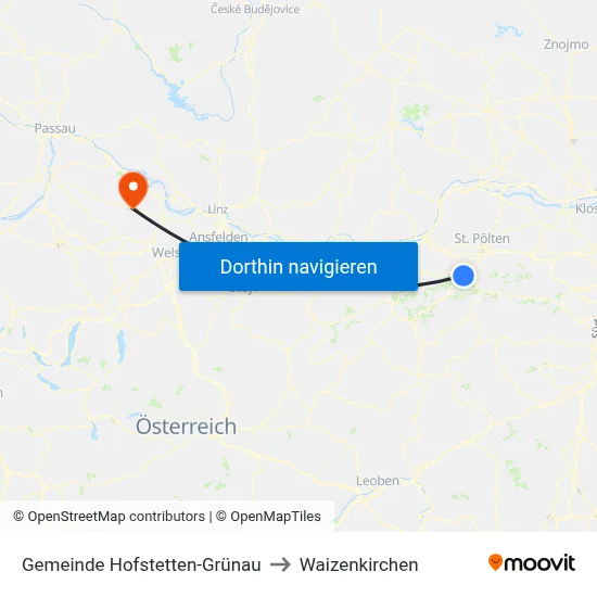 Gemeinde Hofstetten-Grünau to Waizenkirchen map