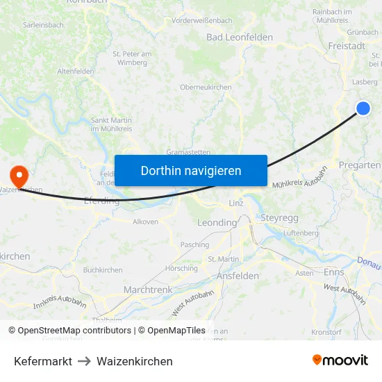 Kefermarkt to Waizenkirchen map
