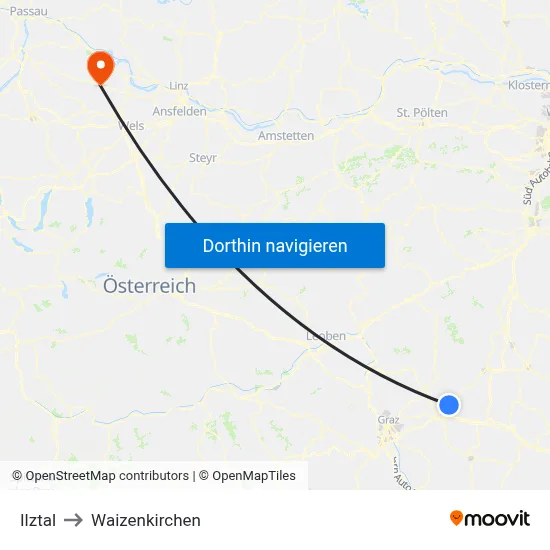 Ilztal to Waizenkirchen map