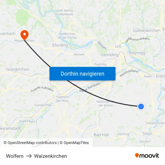 Wolfern to Waizenkirchen map