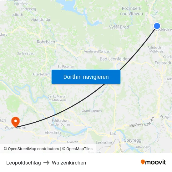 Leopoldschlag to Waizenkirchen map
