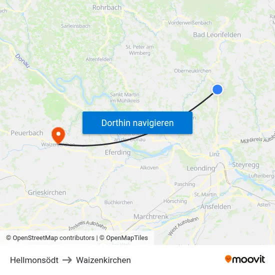 Hellmonsödt to Waizenkirchen map