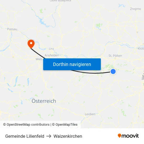 Gemeinde Lilienfeld to Waizenkirchen map