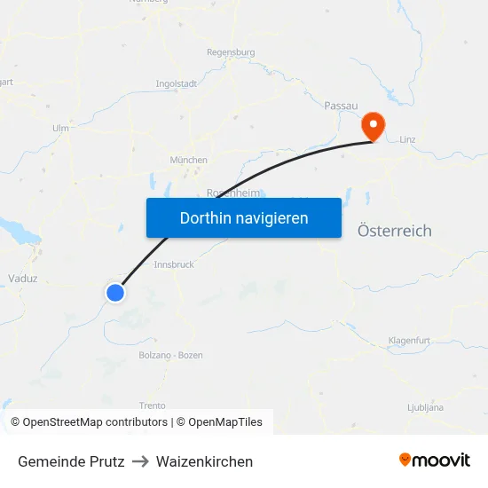 Gemeinde Prutz to Waizenkirchen map