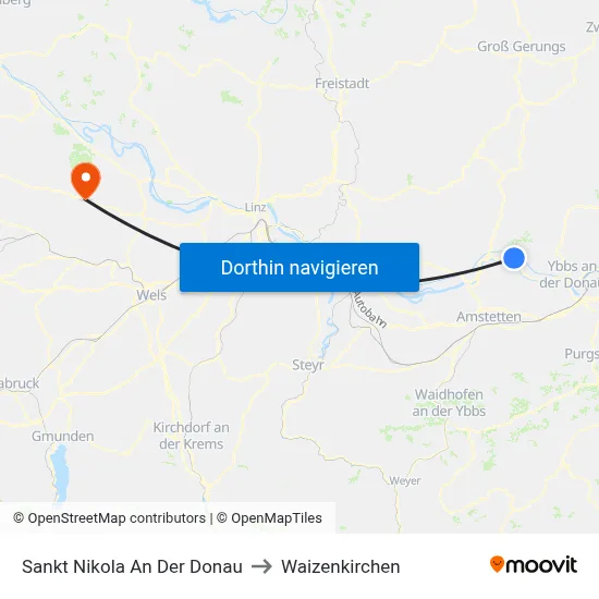 Sankt Nikola An Der Donau to Waizenkirchen map