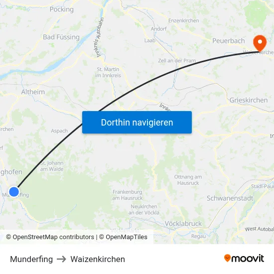 Munderfing to Waizenkirchen map