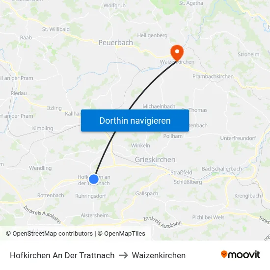 Hofkirchen An Der Trattnach to Waizenkirchen map