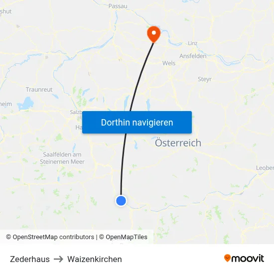 Zederhaus to Waizenkirchen map