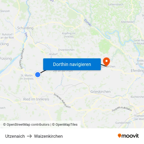 Utzenaich to Waizenkirchen map