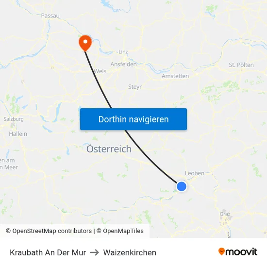 Kraubath An Der Mur to Waizenkirchen map