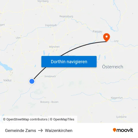 Gemeinde Zams to Waizenkirchen map