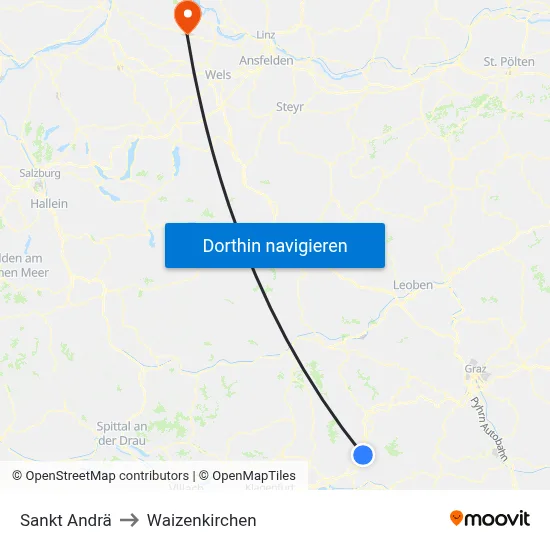Sankt Andrä to Waizenkirchen map