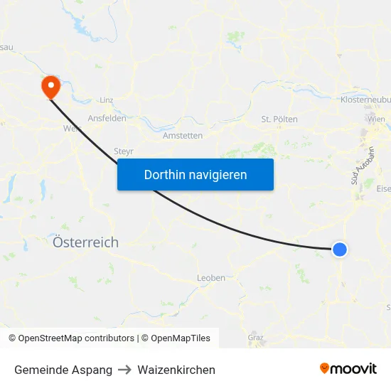 Gemeinde Aspang to Waizenkirchen map