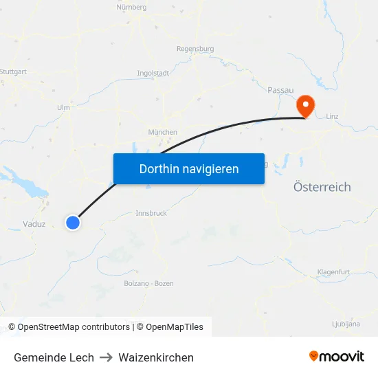 Gemeinde Lech to Waizenkirchen map