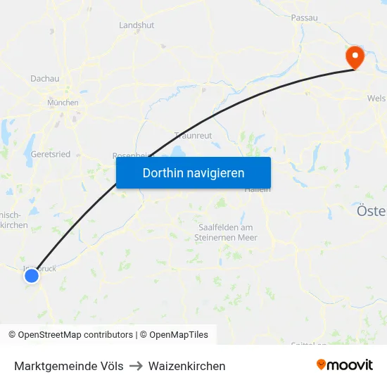 Marktgemeinde Völs to Waizenkirchen map
