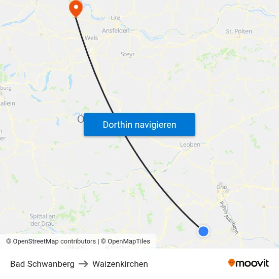 Bad Schwanberg to Waizenkirchen map