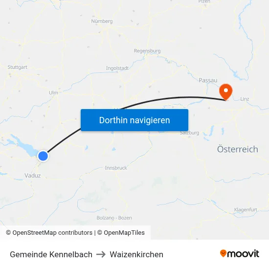 Gemeinde Kennelbach to Waizenkirchen map