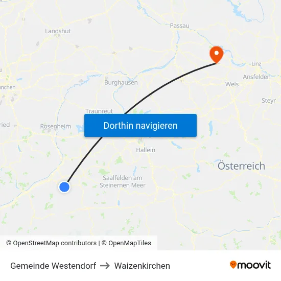 Gemeinde Westendorf to Waizenkirchen map