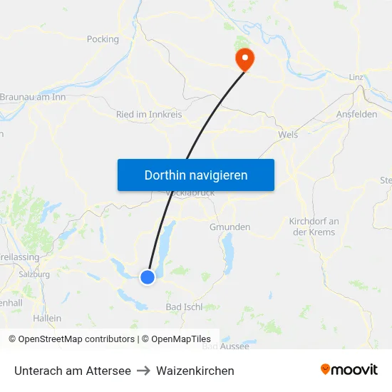 Unterach am Attersee to Waizenkirchen map