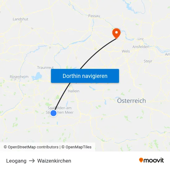 Leogang to Waizenkirchen map