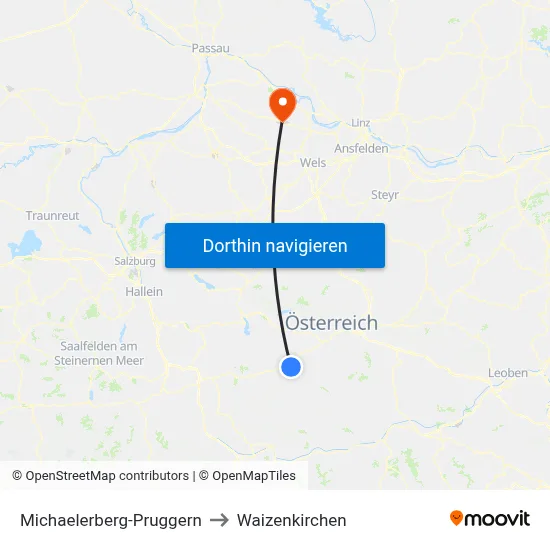 Michaelerberg-Pruggern to Waizenkirchen map