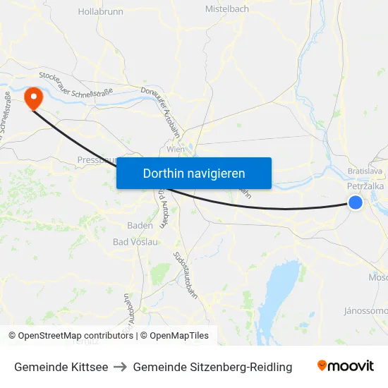 Gemeinde Kittsee to Gemeinde Sitzenberg-Reidling map