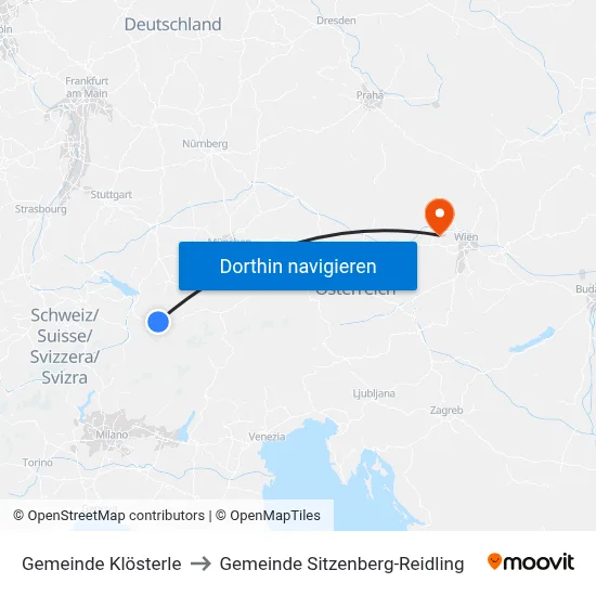 Gemeinde Klösterle to Gemeinde Sitzenberg-Reidling map