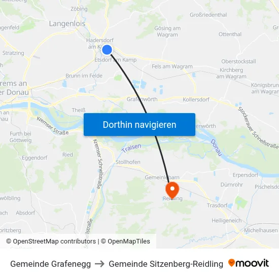 Gemeinde Grafenegg to Gemeinde Sitzenberg-Reidling map
