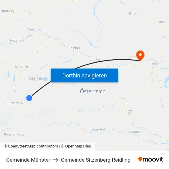 Gemeinde Münster to Gemeinde Sitzenberg-Reidling map
