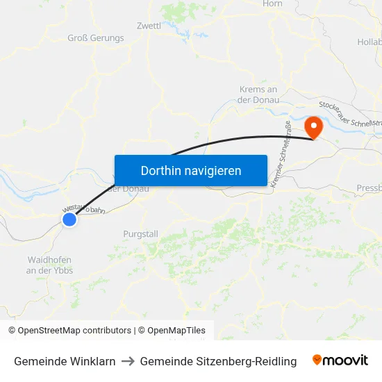 Gemeinde Winklarn to Gemeinde Sitzenberg-Reidling map