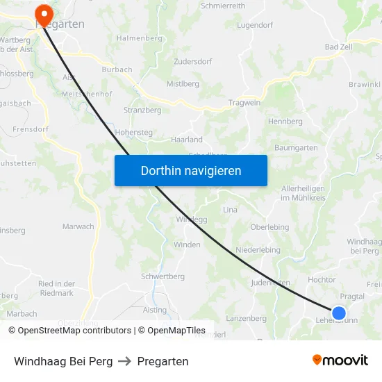 Windhaag Bei Perg to Pregarten map
