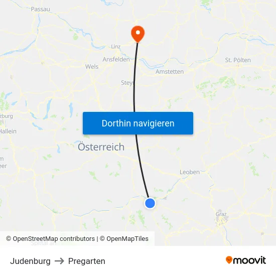 Judenburg to Pregarten map