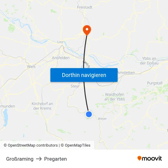 Großraming to Pregarten map