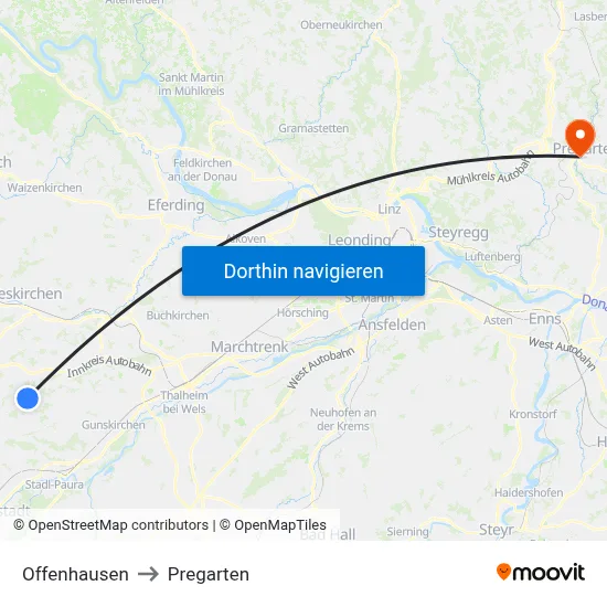 Offenhausen to Pregarten map