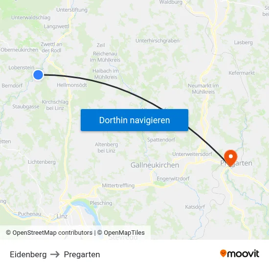 Eidenberg to Pregarten map