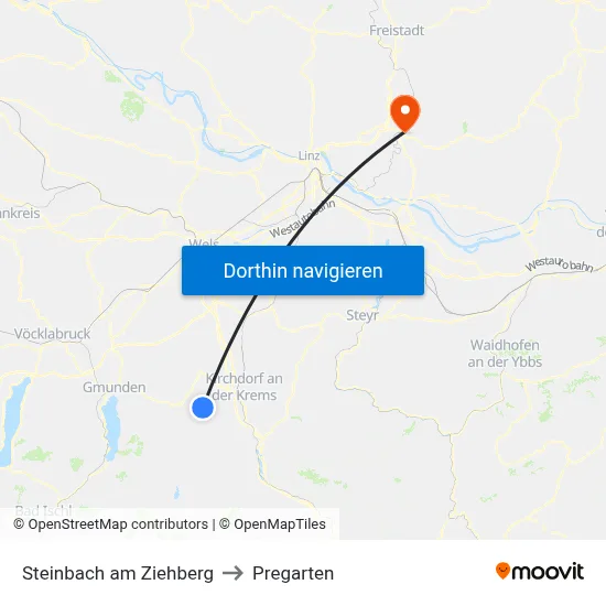 Steinbach am Ziehberg to Pregarten map