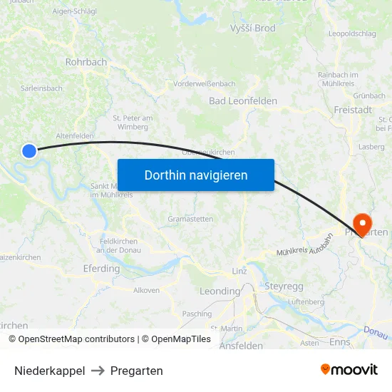 Niederkappel to Pregarten map