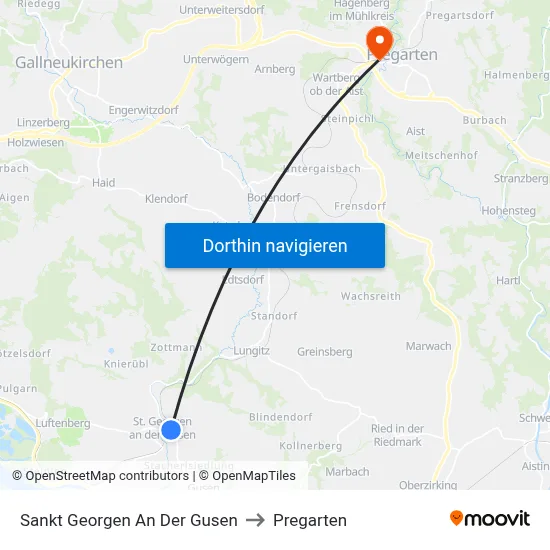 Sankt Georgen An Der Gusen to Pregarten map