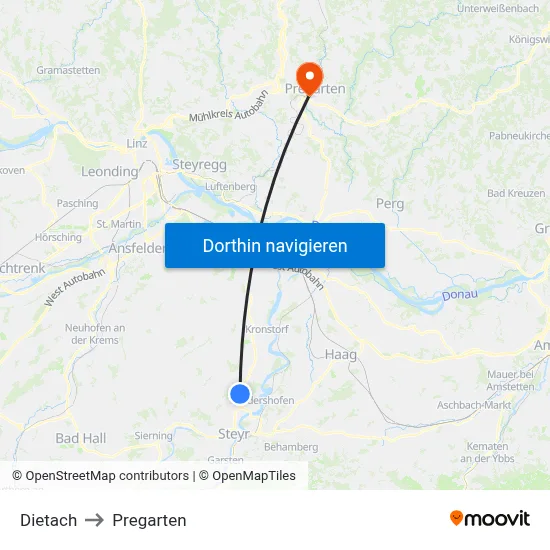 Dietach to Pregarten map
