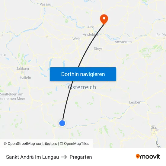 Sankt Andrä Im Lungau to Pregarten map
