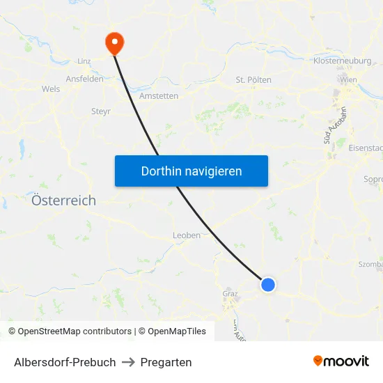 Albersdorf-Prebuch to Pregarten map