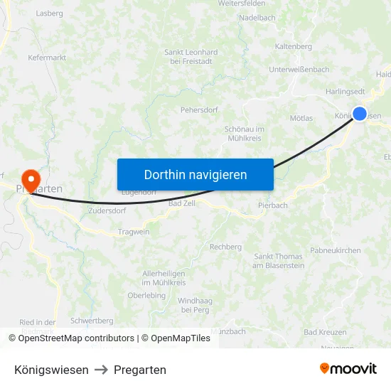Königswiesen to Pregarten map