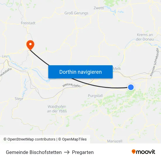 Gemeinde Bischofstetten to Pregarten map