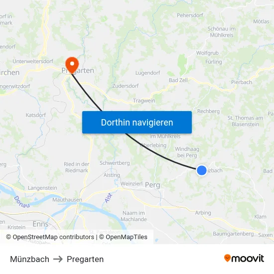 Münzbach to Pregarten map
