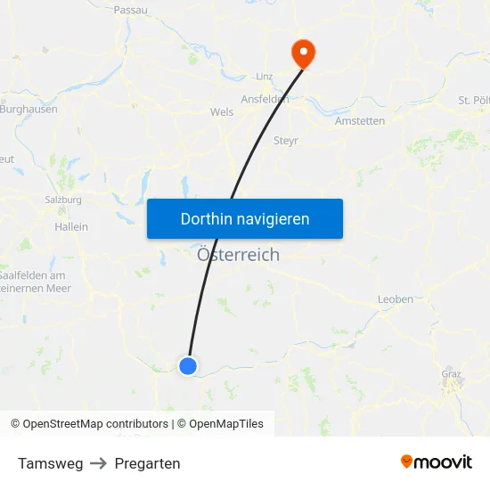 Tamsweg to Pregarten map
