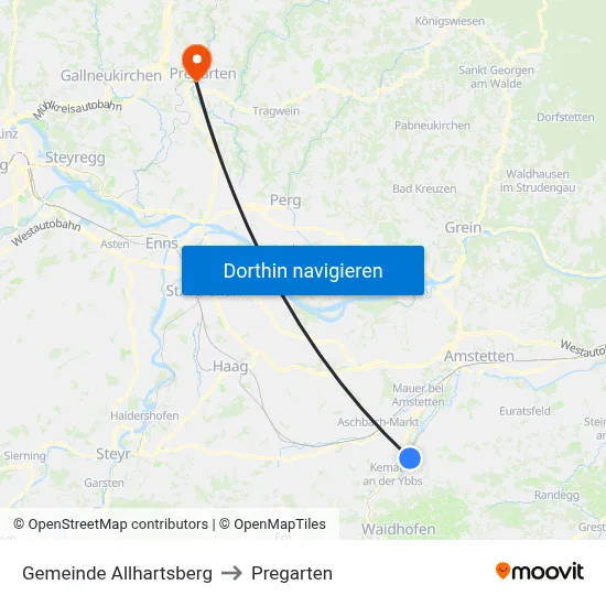Gemeinde Allhartsberg to Pregarten map