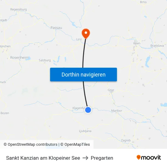Sankt Kanzian am Klopeiner See to Pregarten map