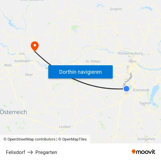 Felixdorf to Pregarten map
