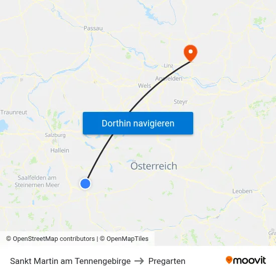 Sankt Martin am Tennengebirge to Pregarten map