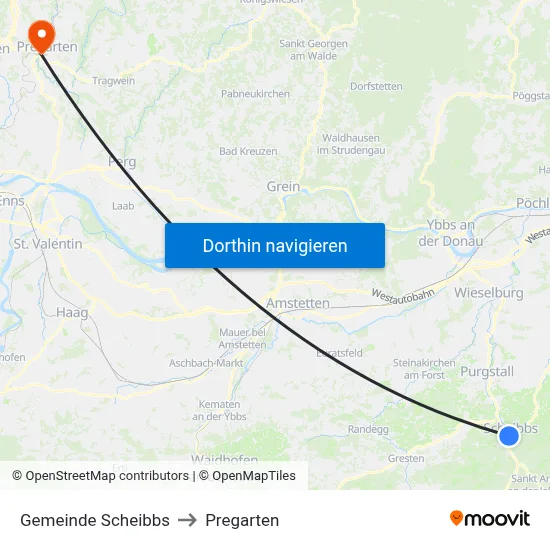 Gemeinde Scheibbs to Pregarten map
